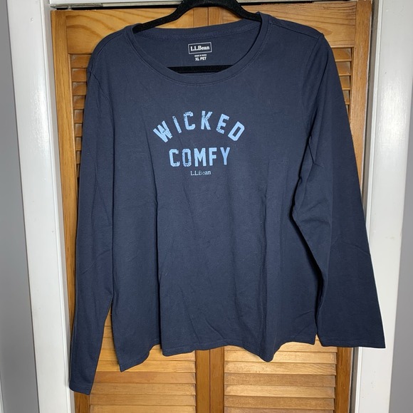 LL Bean Women Long Sleeve Wicked Comfy NWT T-Shirt Size XL Pet Blue - Picture 12 of 14